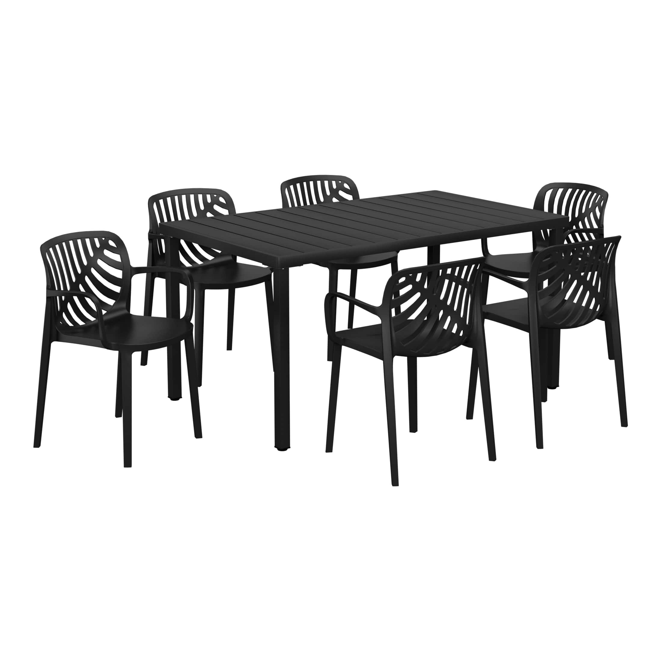 WestinTrends - Playa 7-Piece Outdoor Metal Rectangle Patio Dining Table Set With Stackable Resin Patio Dining Chairs - Black price history on PriceWatchPro