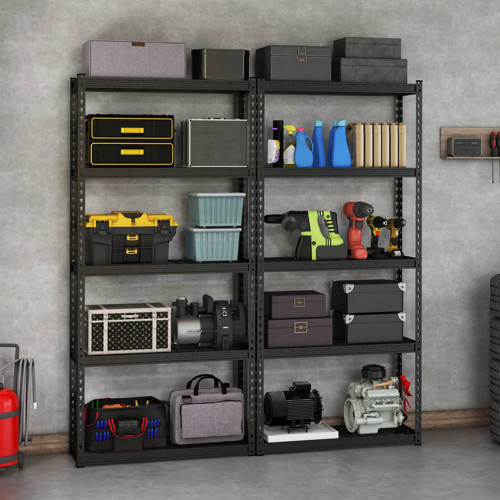 Alt View 3. Gymax - Gymax 2PCS 5-Tier Heavy Duty Storage Shelf Storage Utility Rack Shelf w/Anti-tipping Device - Black.