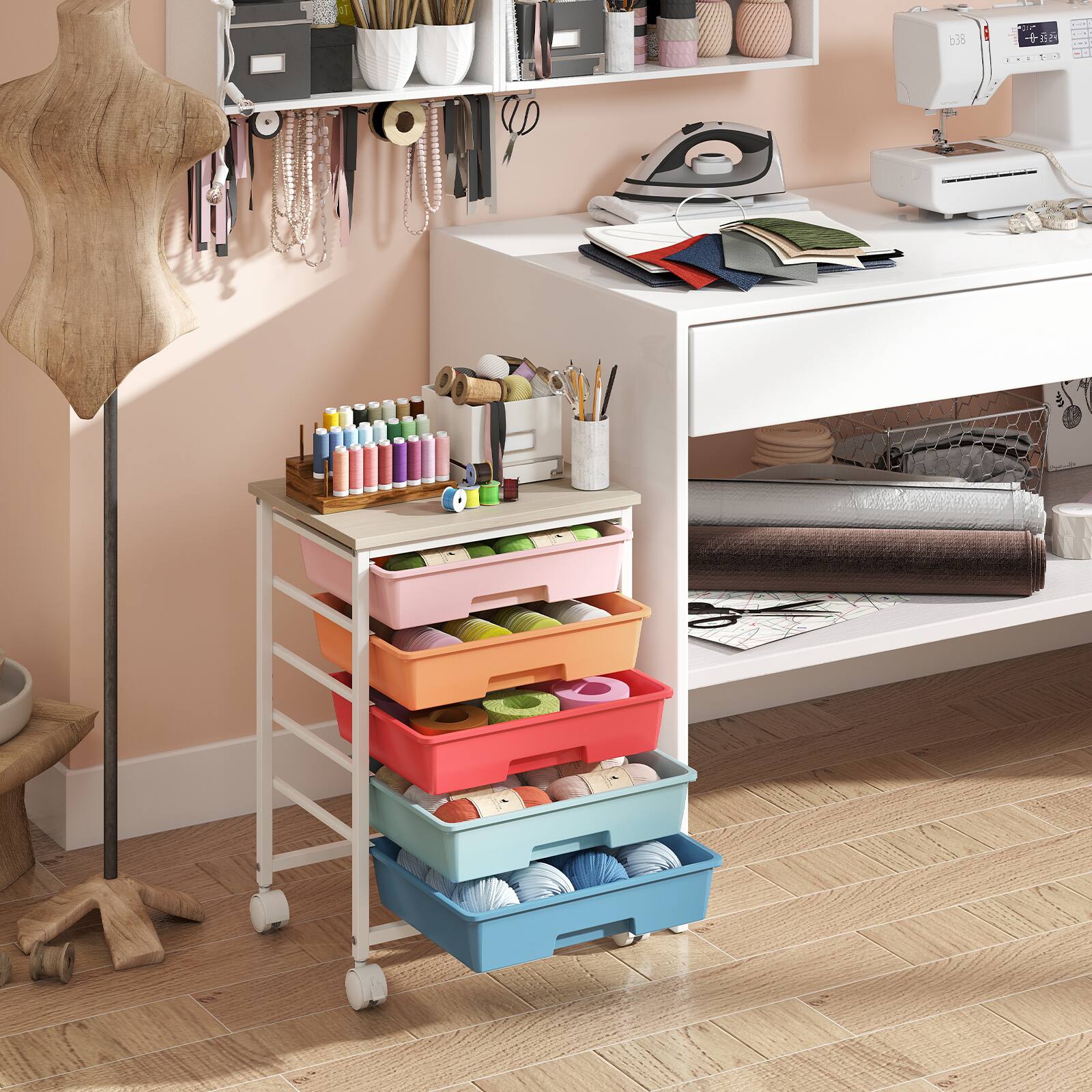 Costway 5 Drawer Art & Craft Storage Carts, Storage Cart with 4 ...