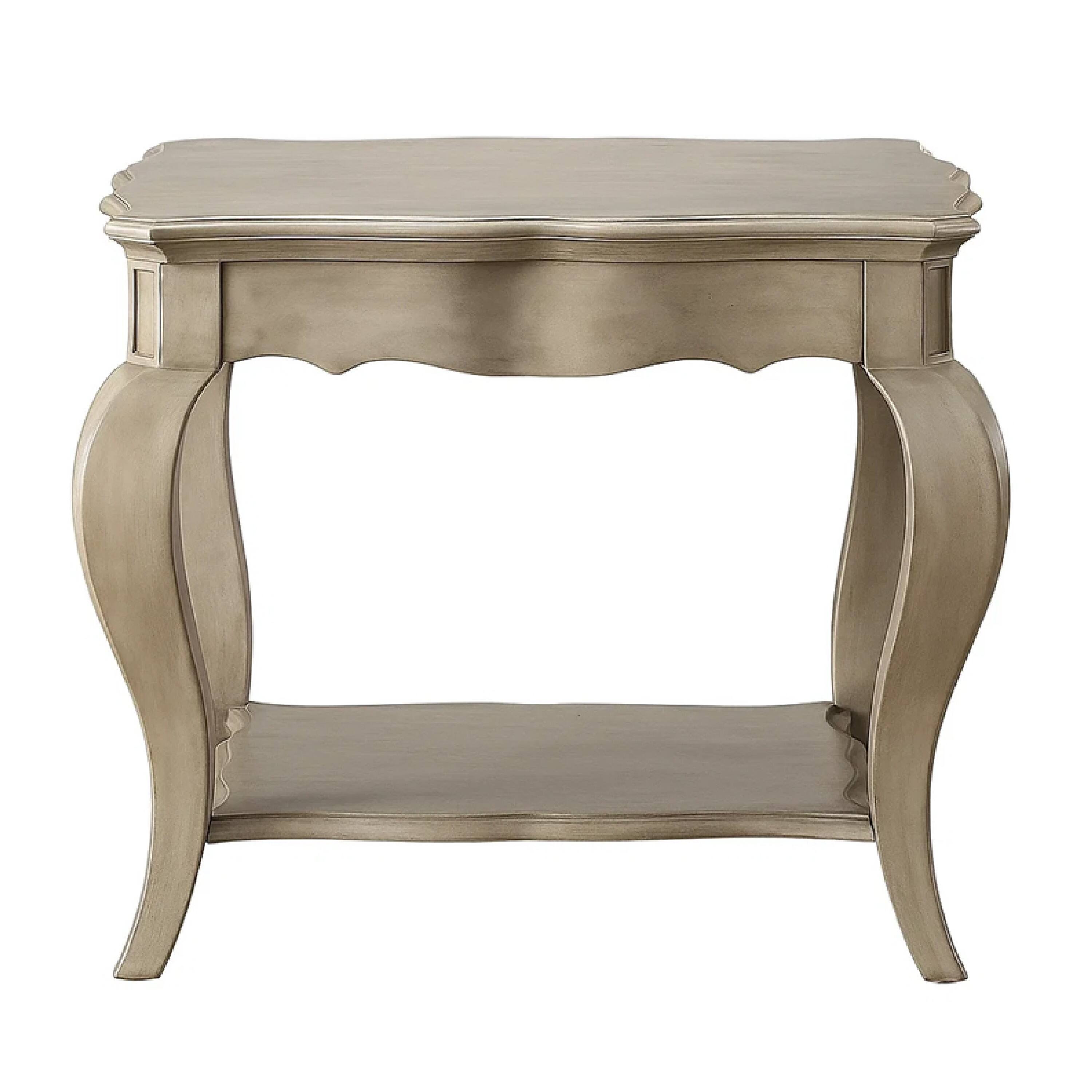 Alt View 1. Manhattan Lane - Wooden End Table with Lower Shelf in Antique Taupe Silver Finish - Silver.