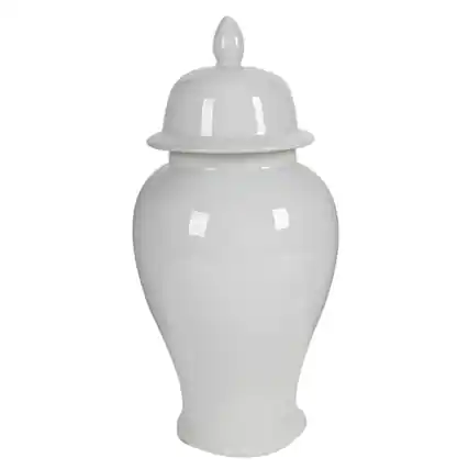 Front. Manhattan Lane - Kipp Decorative Porcelain Ginger Jar with Lidded Top, Large - White.