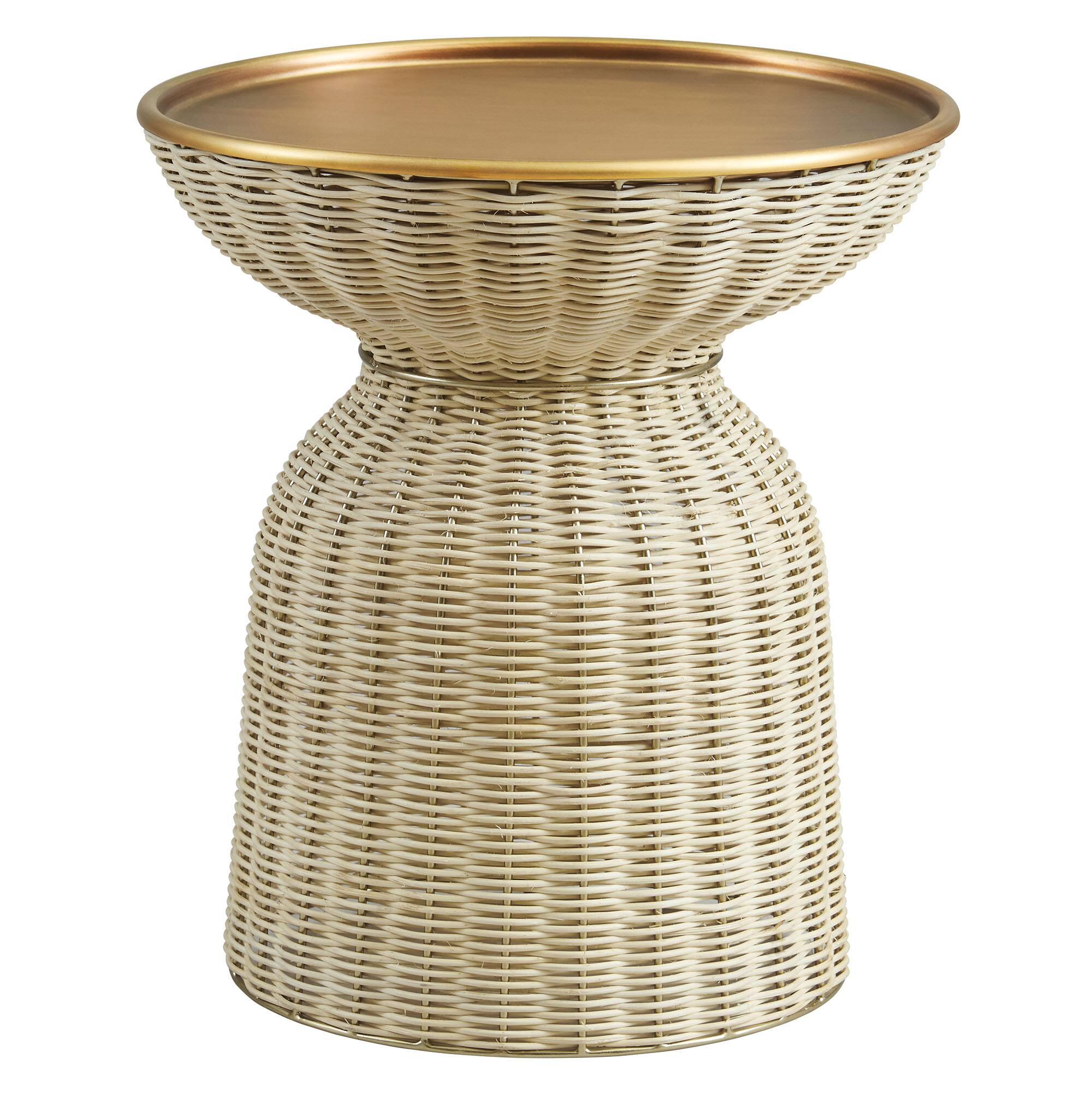 Angle. Modway - Lazaro Round Rattan Side Table by Modway - Burnished Brass Natural.