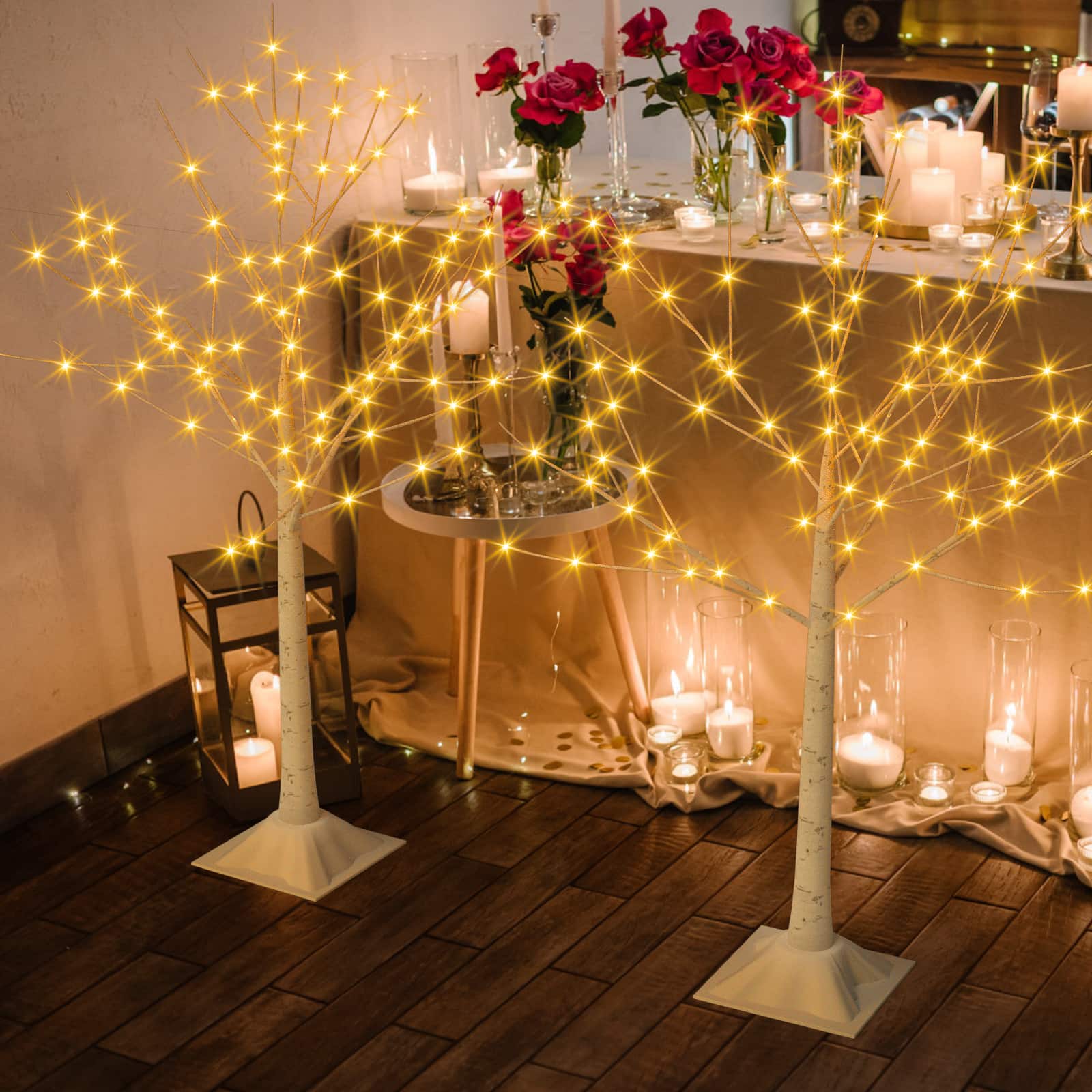 Oumilen - 4FT+4FT Lighted Birch Tree with Warm White LED Lights for Indoor Outdoor Christmas, Wedding, Party and Home Decor