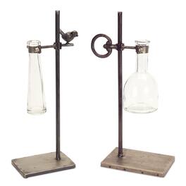BreeBe - Hanging Bud Vase with Metal Stand (Set of 2) - Brown