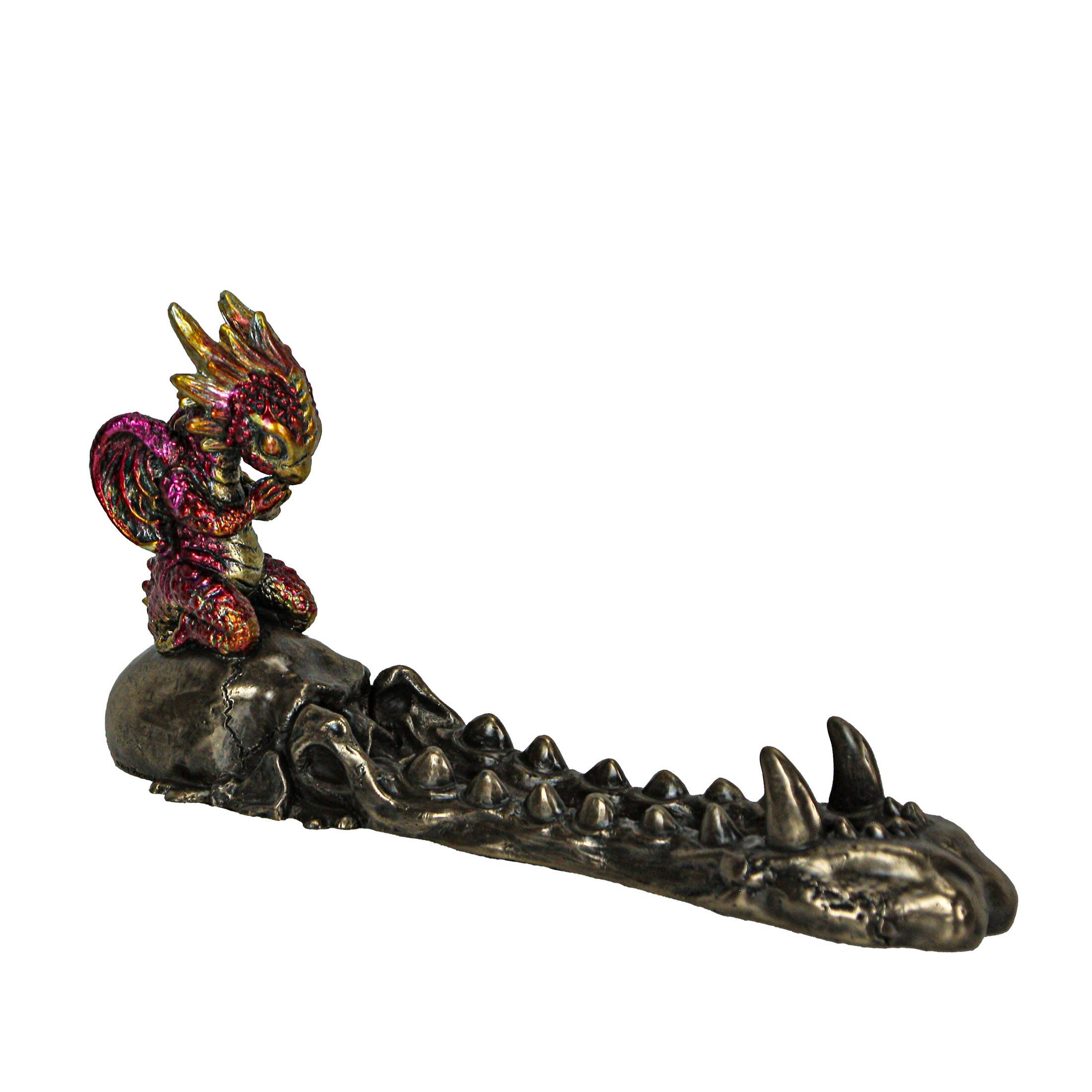 Alt View 4. Veronese Design - Dragonling Bronze Finish Baby Dragon on Skull Stick Incense Holder - Multicolored.
