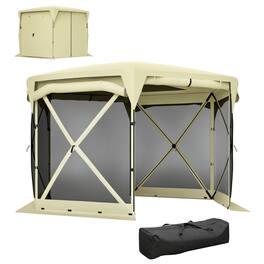 Outsunny - Pop Up Gazebo Screen Tent House, 11 x 11ft with UPF30+ Removable Roof Cover, 4 Roll-up Wind Panels and Carry Bag - Beige