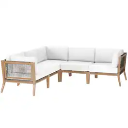 Modway - Clearwater 5-Piece Outdoor Teak Wood Sectional Sofa - Gray White