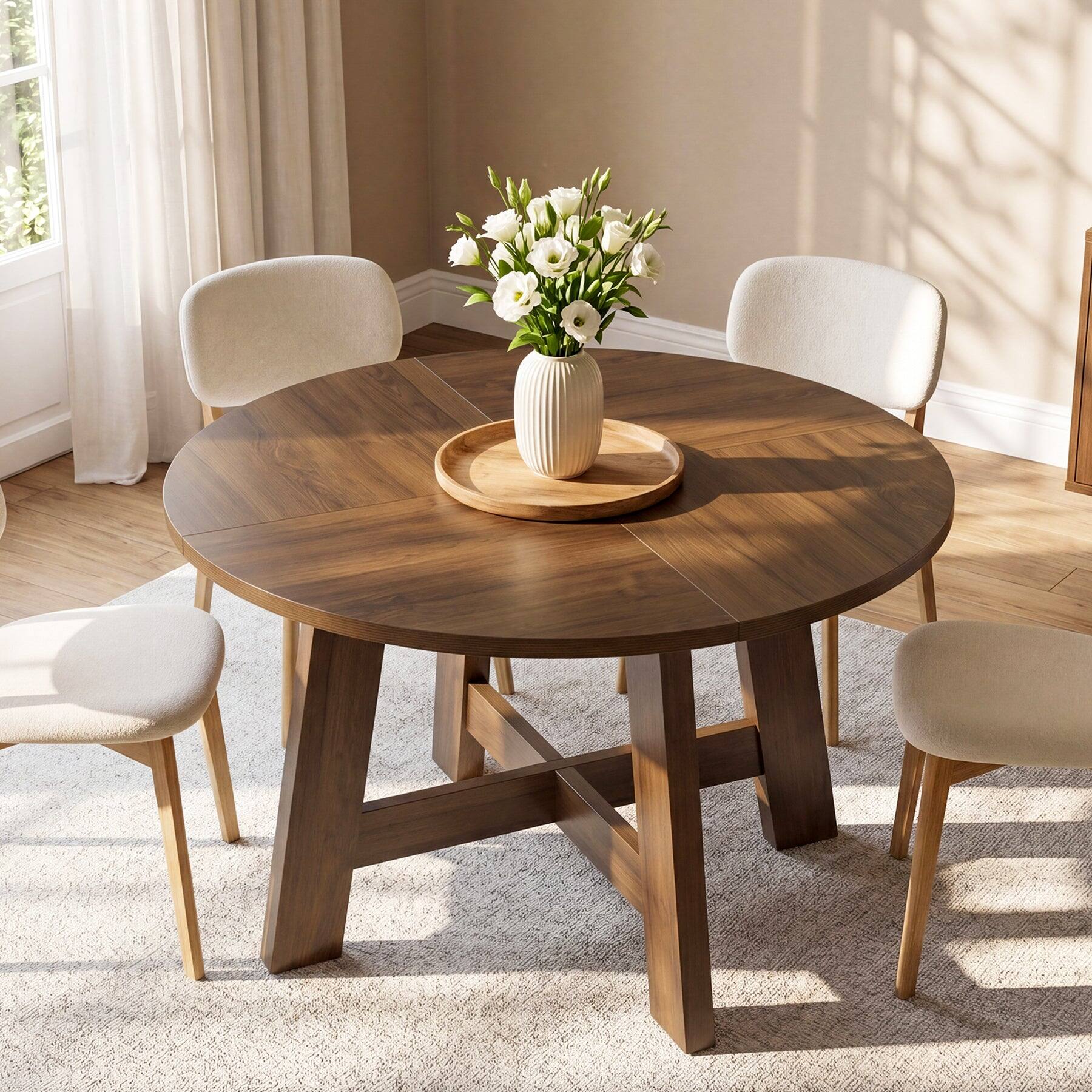 Back. Tribesigns - Dining Table with Engineered Wood Construction and Round Top for Dining Room, Kitchen and Living Room - Brown.