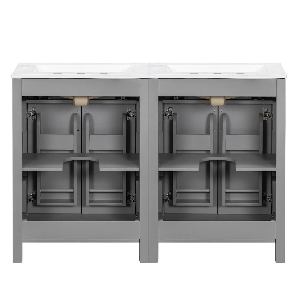Alt View 10. Loheer - Loheer 48 inch double bathroom vanity Grey Freestanding Cabinet with Ceramic Sinks - Grey.
