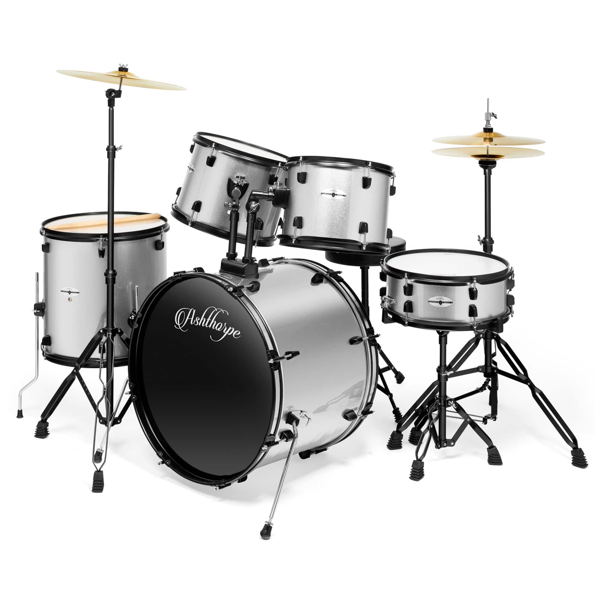 Ashthorpe - Adult Drum Set with Remo Heads (Set of 5) - Silver