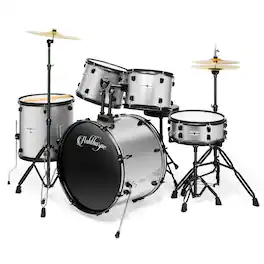 Ashthorpe - Adult Drum Set with Remo Heads (Set of 5) - Silver