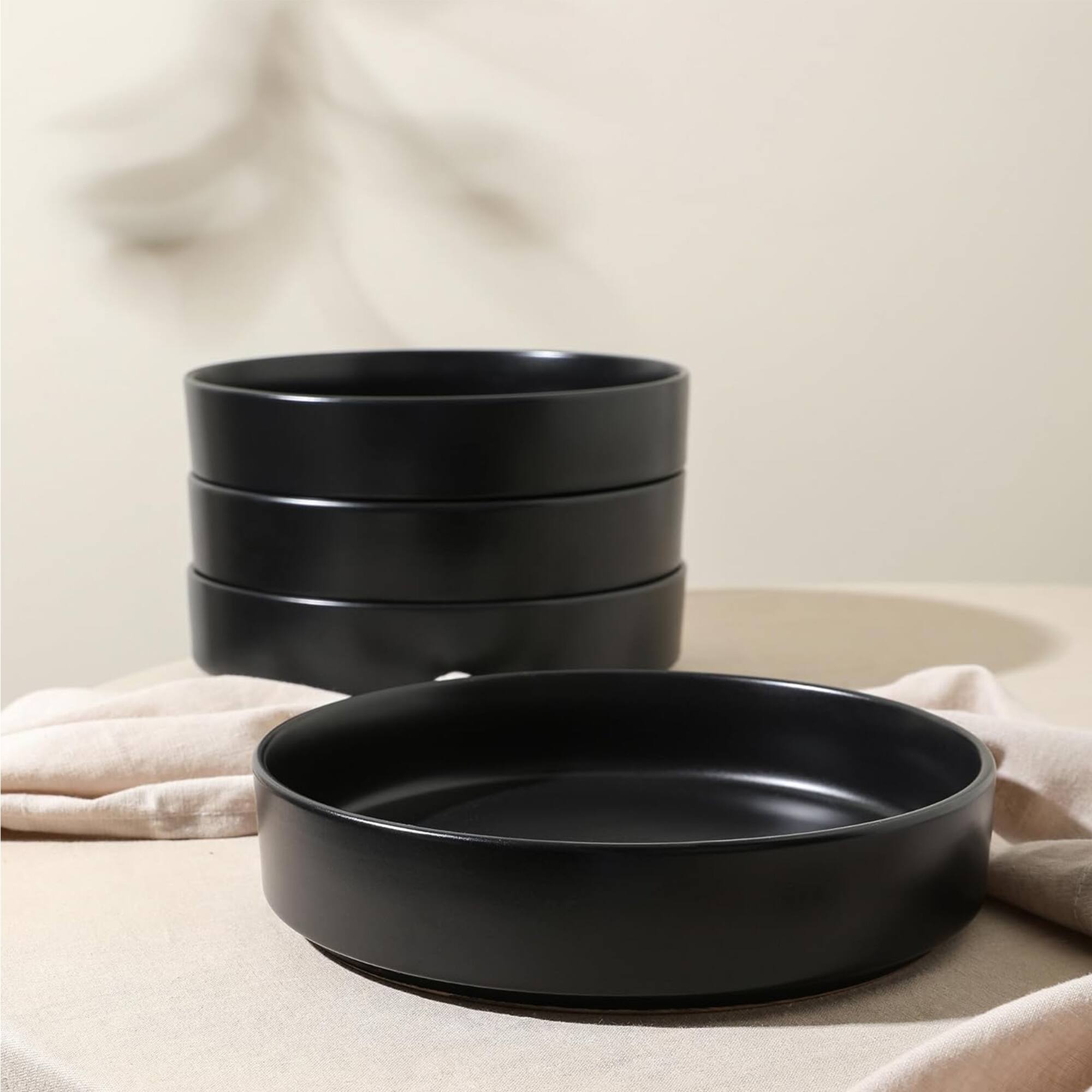 Alt View 4. Stone Lain - Stone Lain Celina Stoneware 4 Piece Pasta Bowl Set, Home Kitchen Utensils, Black - Black.