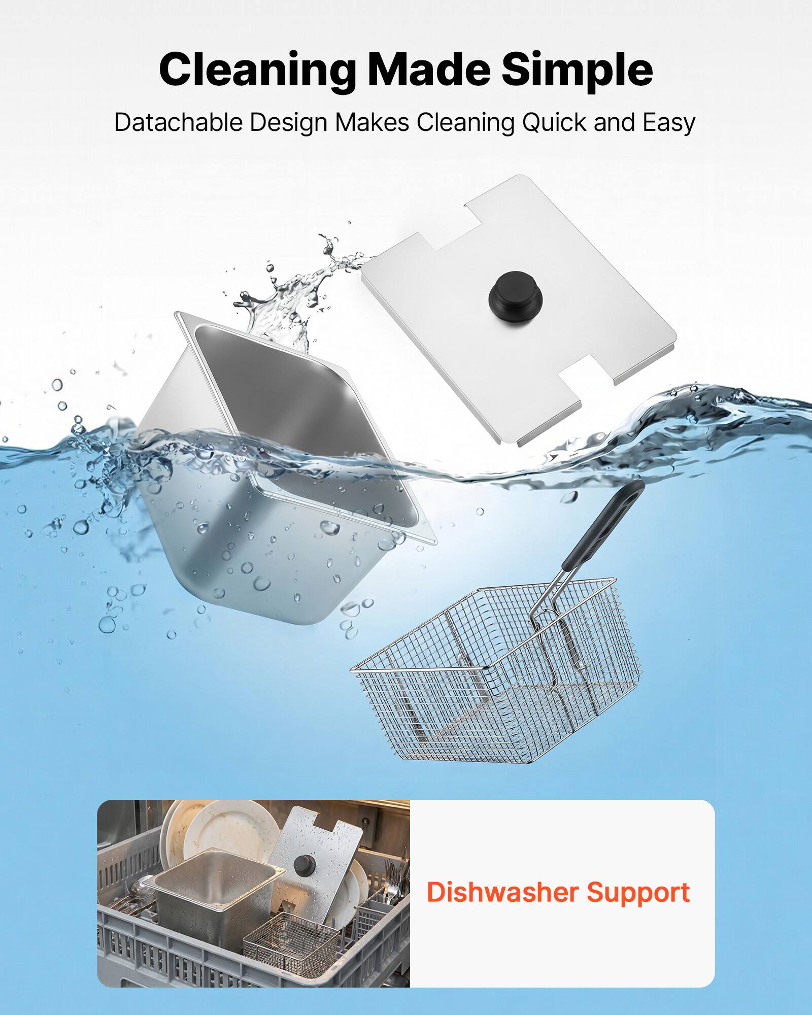 Cleaning Made Simple  
Datachable Design Makes Cleaning Quick and Easy  

Dishwasher Support