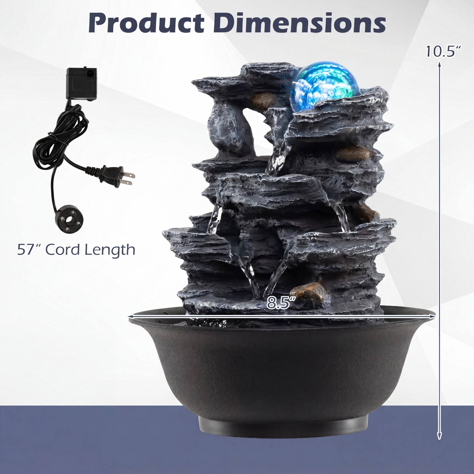 Product Dimensions  
10.5"  
57" Cord Length  
8.5"