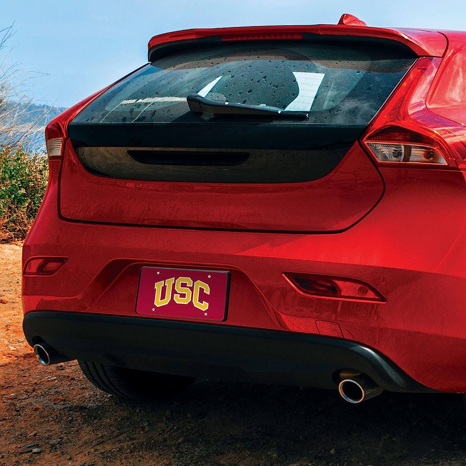 Alt View 2. Rico Industries - University of Southern California Trojans Red Mirrored Laser Cut License Plate Laser Tag - Multi.