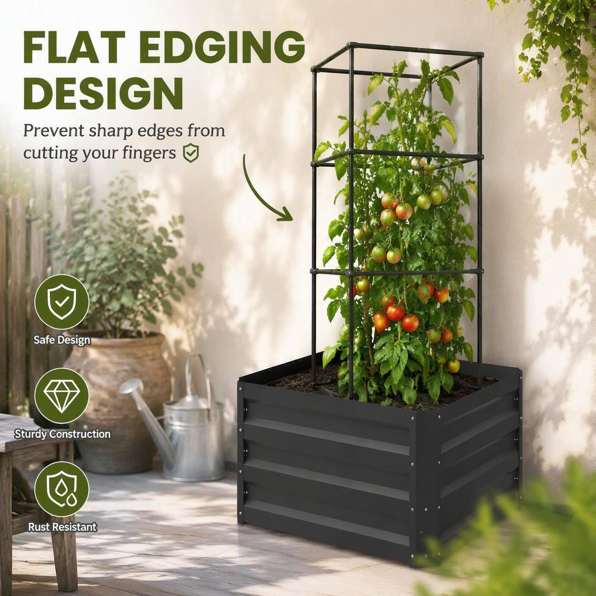 FLAT EDGING DESIGN  
Prevent sharp edges from cutting your fingers  

Safe Design  
Sturdy Construction  
Rust Resistant