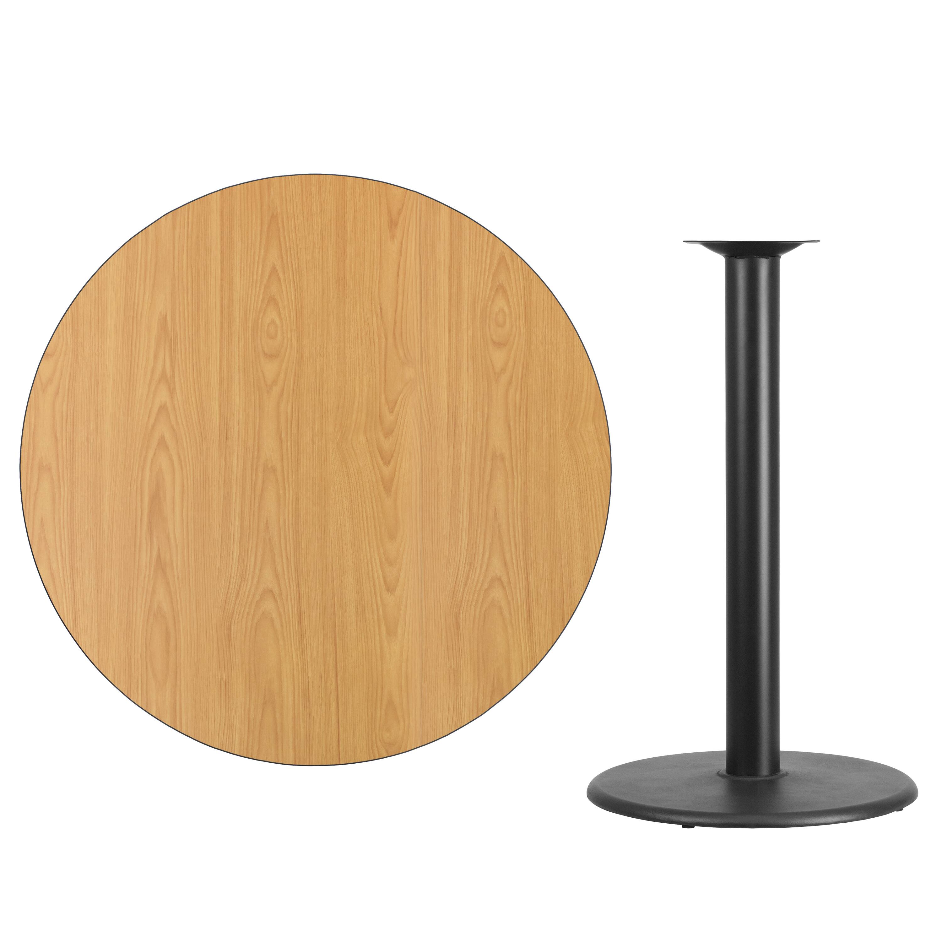 Alt View 2. Emma + Oliver - 42" Round Laminate Table Top with 24" Round Bar Height Table Base - Natural.