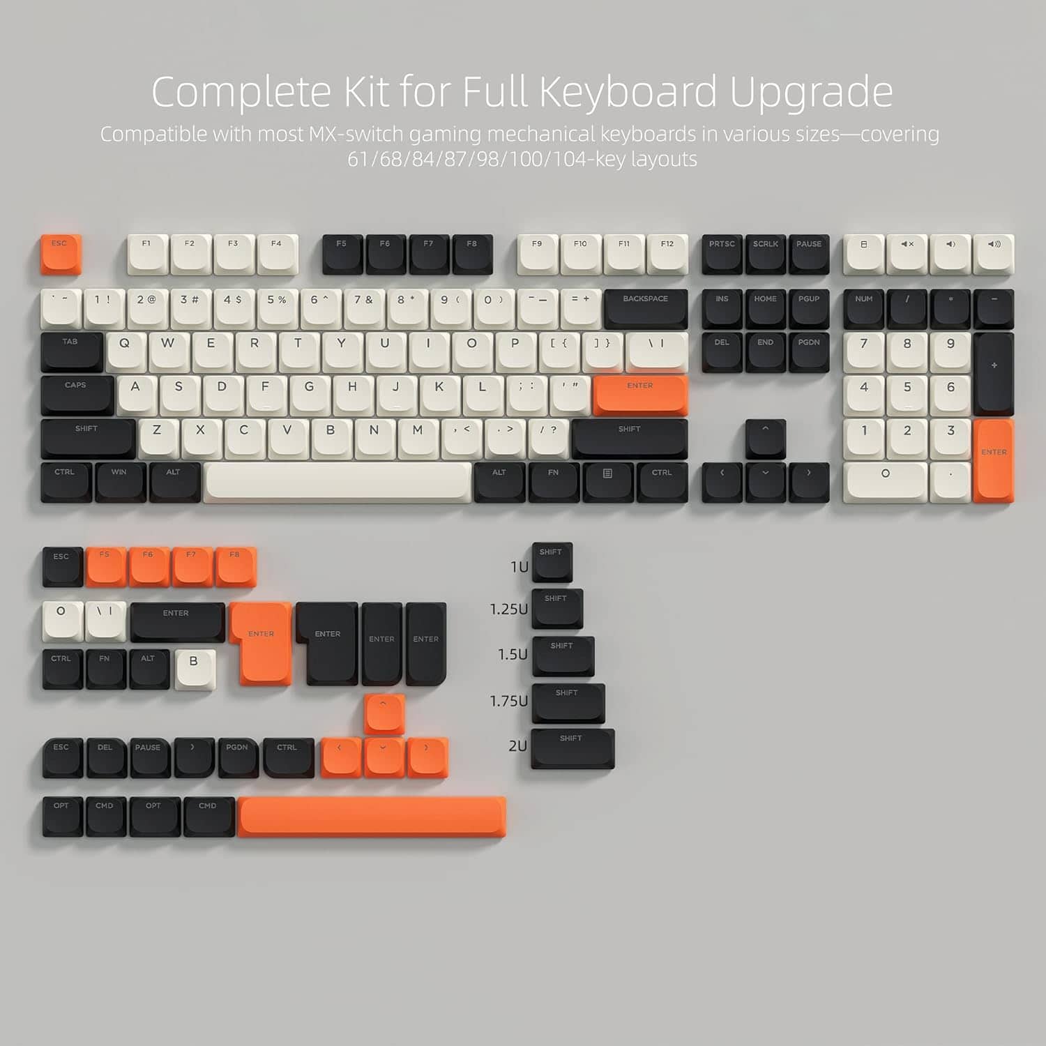 Womier - Low Profile PBT Keycaps, Shine Through Keycaps for All US Layout Cherry Gateron MX Switches Mechanical Keyboard - Orange