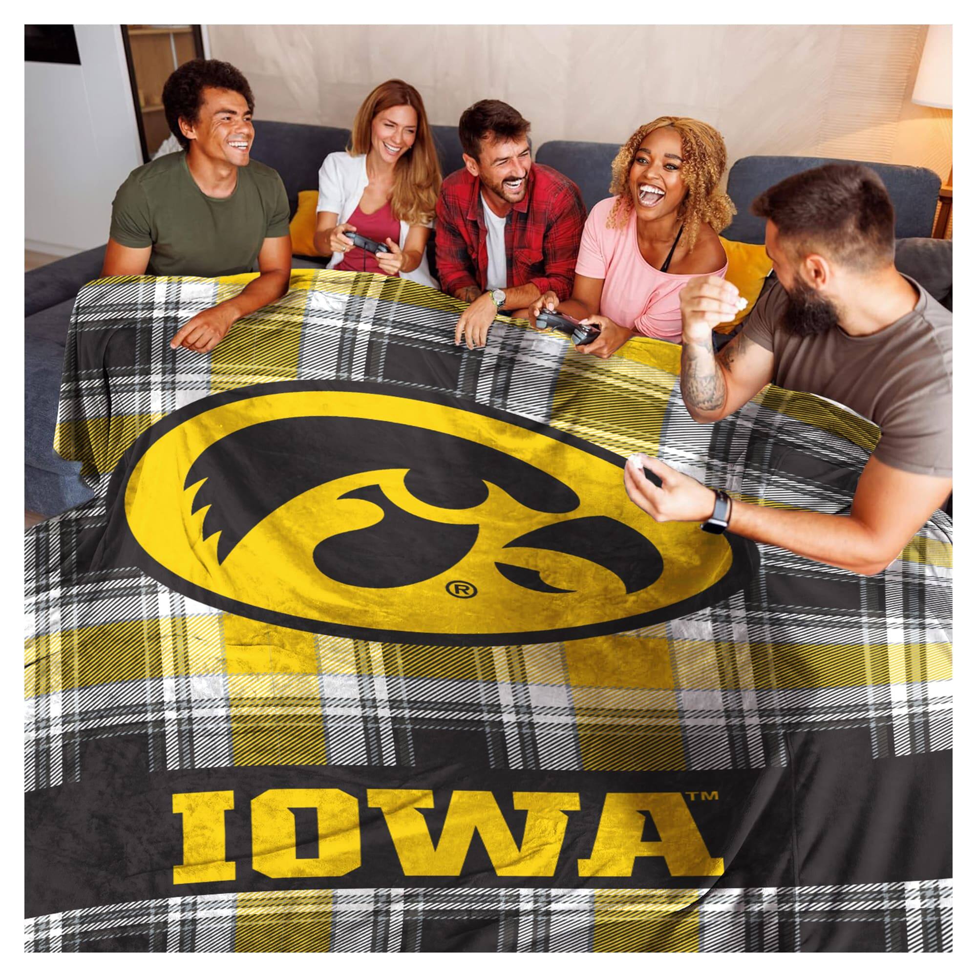Alt View 1. Pegasus - Iowa Hawkeyes 66" x 95" Oversized Plaid FAN-mily Ultra Cozy Blanket - Multicolor.