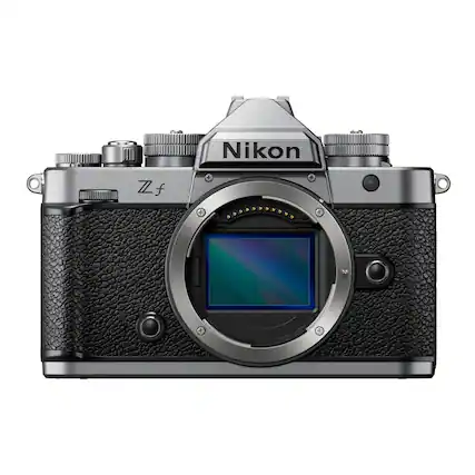 Front. Nikon - Nikon Zf Mirrorless Camera - 24.5MP, 4K UHD Video with Dual Card Slots (Silver).