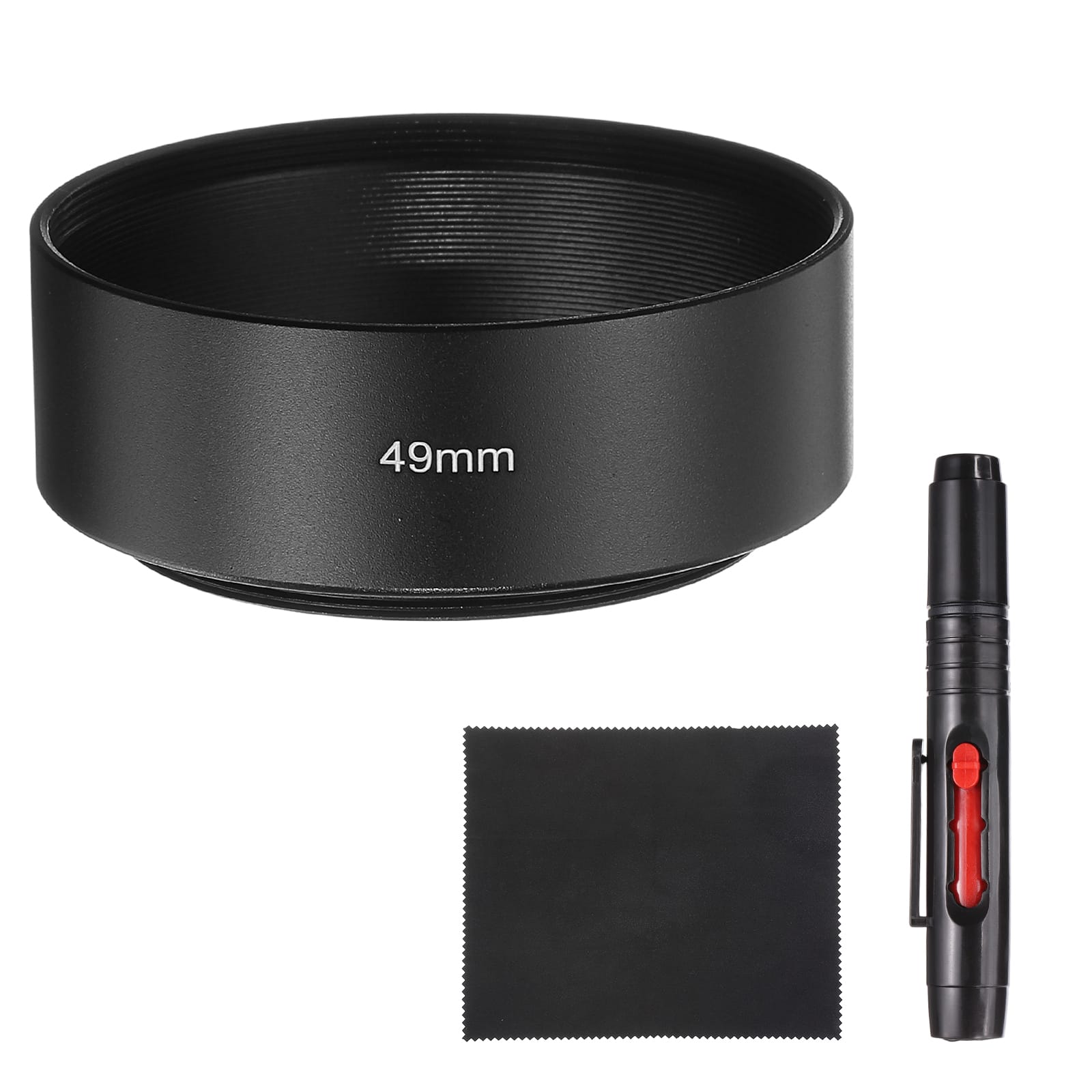 Unique Bargains - Lens Hood Shade, 49mm Mid-focus Metal Camera Cap Shade with Cleaning Cloth & Pen - Black