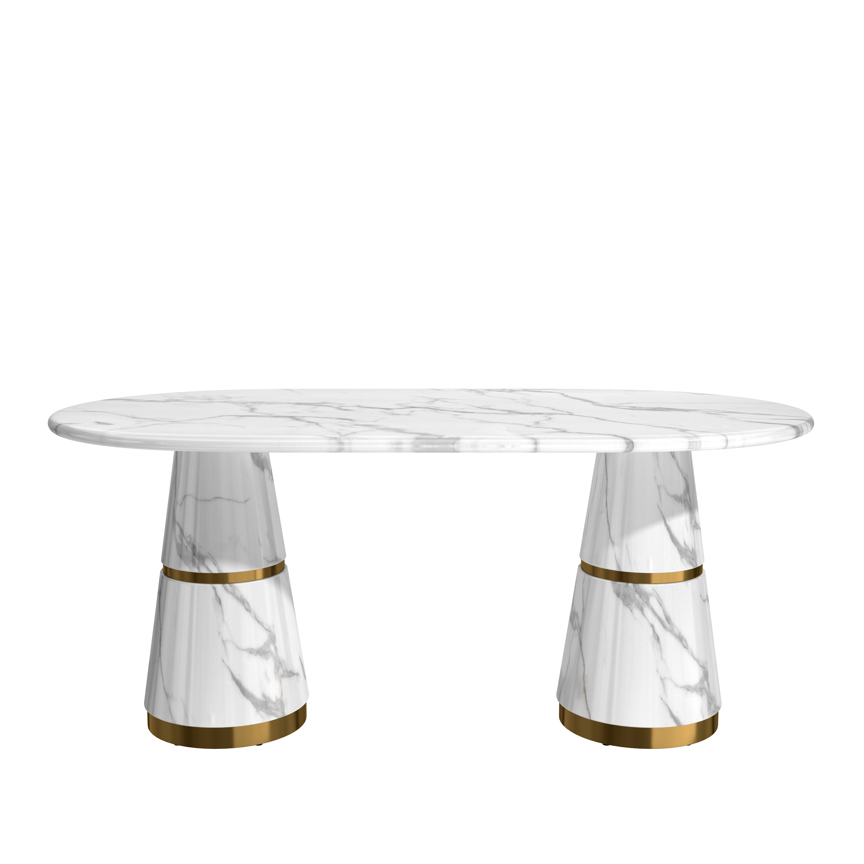 Alt View 6. Boyel Living - 70 Inch White Marble Double Pedestal Dining Table Seats 6 Modern Stainless Steel Base - White.