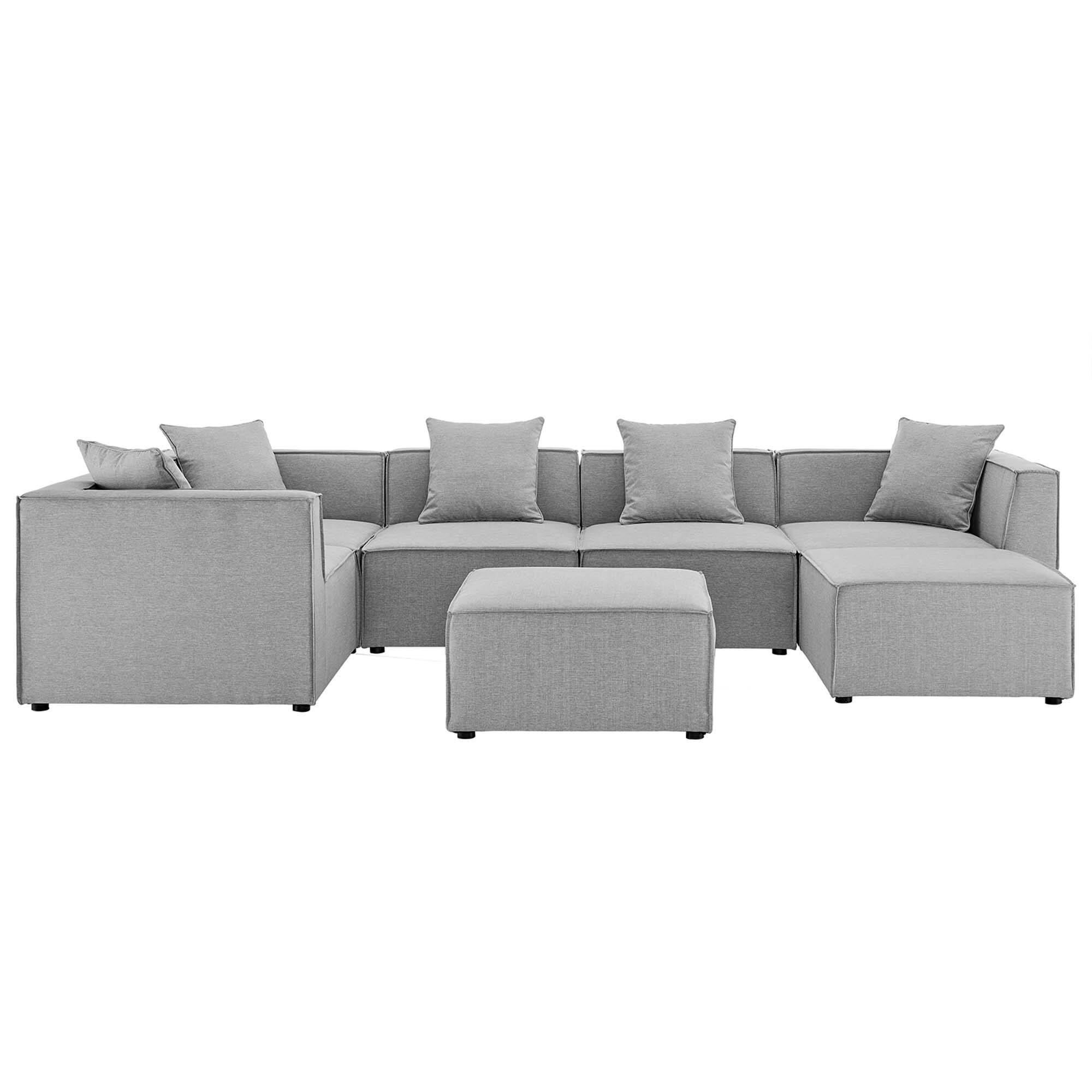 Angle. Modway - Saybrook 7-Piece Outdoor Patio Upholstered Sectional Sofa by Modway - Gray.