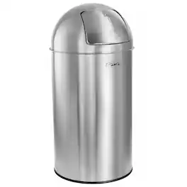 Elama - 50 Liter Large 13 Gallon Push Lid Stainless Steel Trash Bin in Matte - Silver