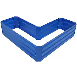 Sunnydaze - Galvanized Steel L-Shaped Raised Garden Bed - Blue