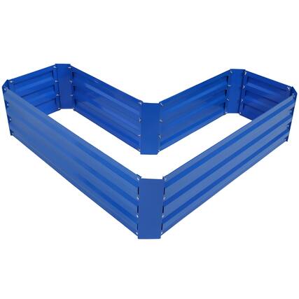 Front. Sunnydaze - Galvanized Steel L-Shaped Raised Garden Bed - Blue.