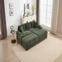Ropilly - Modular Sectional Sofa, Deep Seat Convertible Sofa Bed, Green Corduroy Upholstered 4 Seat Couch - Green
