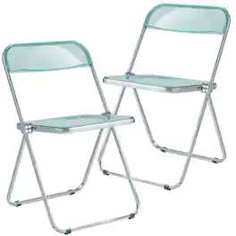 LeisureMod - Lawrence 2-PCS Clear Accent Chair, Folding Acrylic Design with Chrome Frame, Portable Assembled Seating - Jade Green