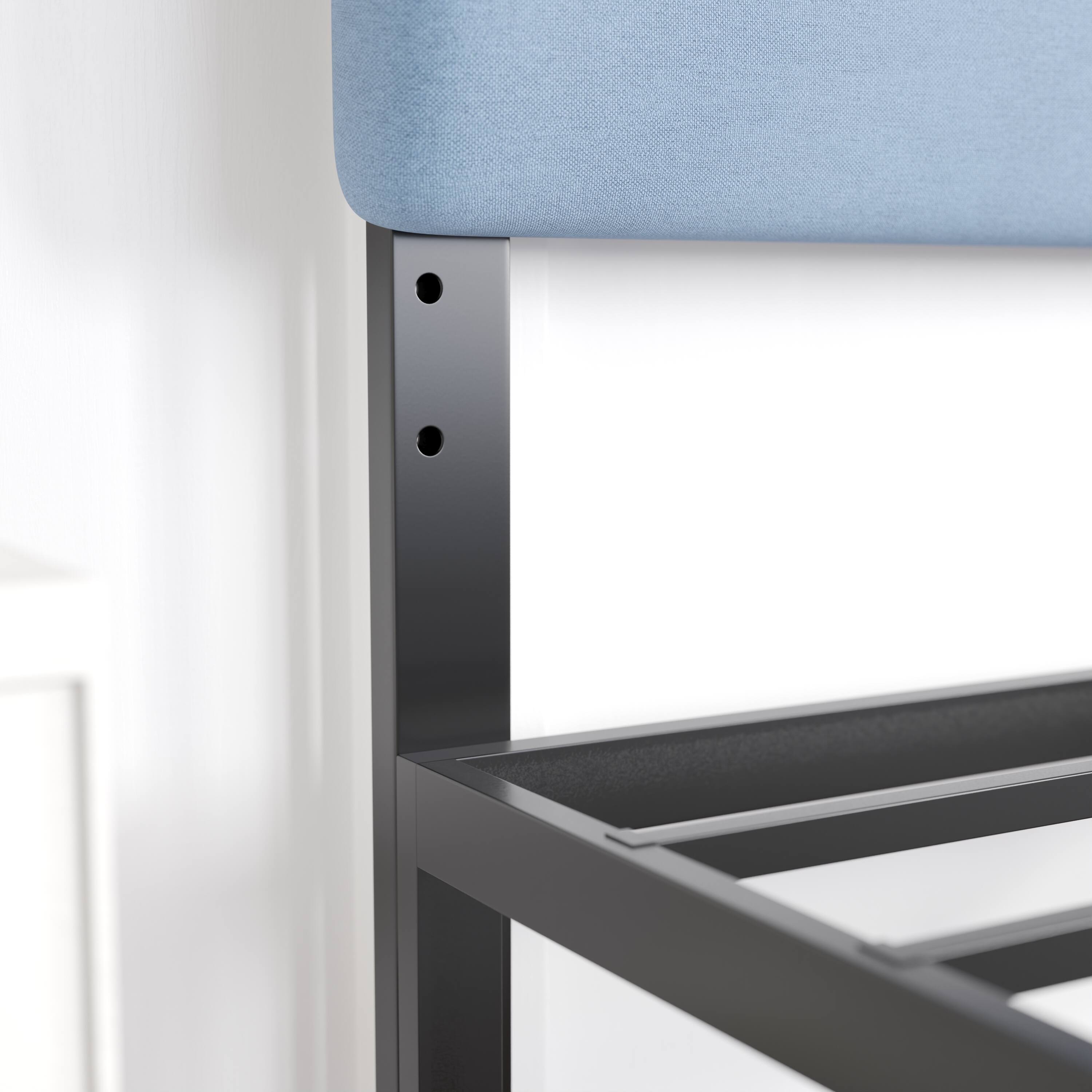 Alt View 4. Emma + Oliver - Gannon Modern Upholstered Headboard with Horizontal Line Stitching and Adjustable Height Rails - Blue.