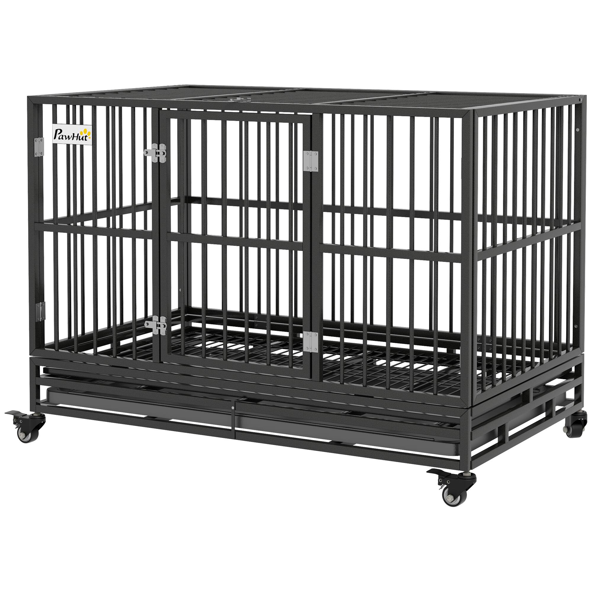 Alt View 6. Siljoy - Heavy Duty Dog Crate with 4 Lockable Wheels, Double Door & Tray for Large Dogs up to 88 lbs.