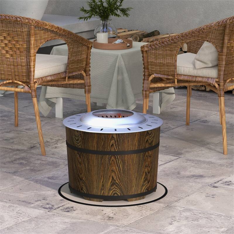 Angle. HTUTWOO - Smokeless Fire Pit - 20" Barrel Style Portable Wood Burning Fire Pit, Low Smoke Camping Bonfire Stove with Fireproof Mat.