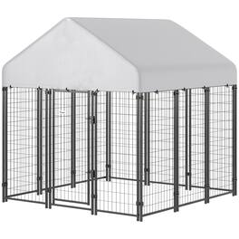 Pawhut - Dog Kennel with Roof - Silver