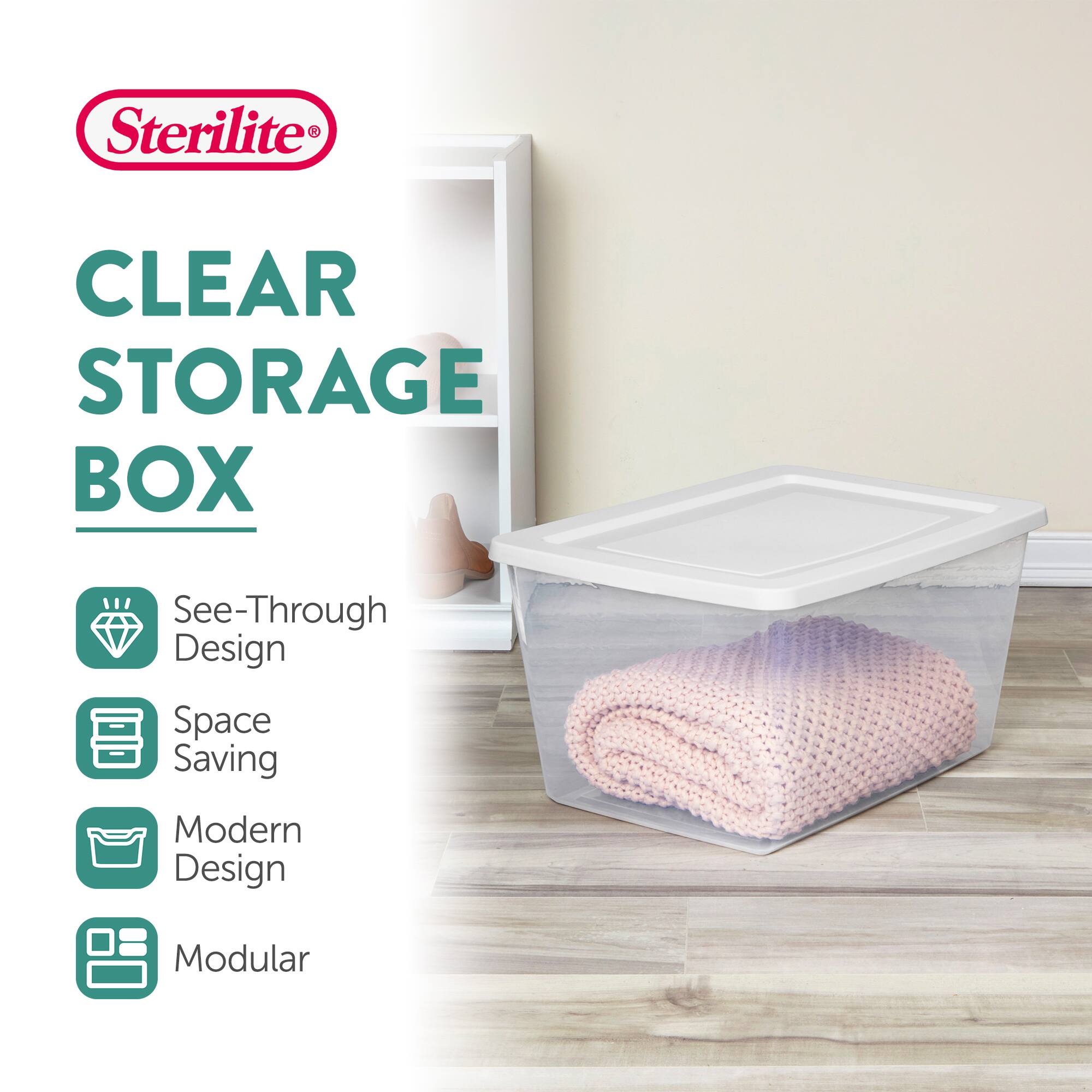 Sterilite 3 CLEAR STORAGE BOX  
See-Through Design  
Space Saving  
Modern Design  
Modular