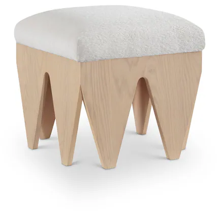 Front. Meridian Furniture - Altair Cream Velour Fur Fabric Bench - Beige.