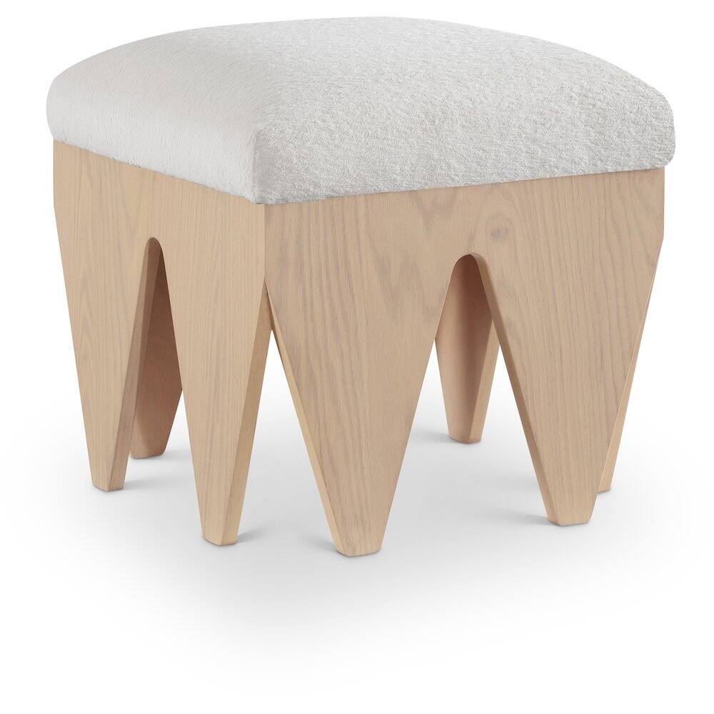 Front. Meridian Furniture - Altair Cream Velour Fur Fabric Bench - Beige.