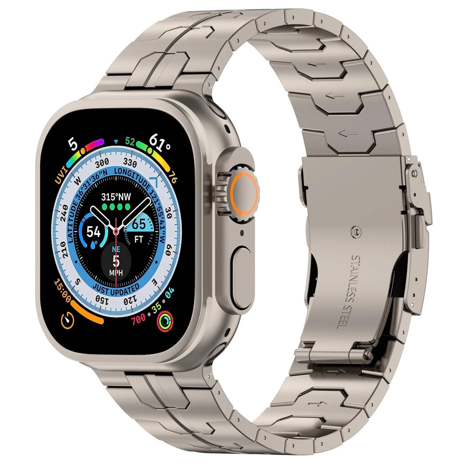 Dteck - Metal Band for Apple Watch 49mm 46mm 45mm 44mm, Adjustable Stainless Steel Replacement Bracelet - Titanium