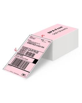 JADENS - 4x6" Fanfold Thermal Shipping Labels – 250 Labels/Stack, Waterproof, Oil-Resistant, BPA/BPS-Free, Easy-Peel Design - Pink