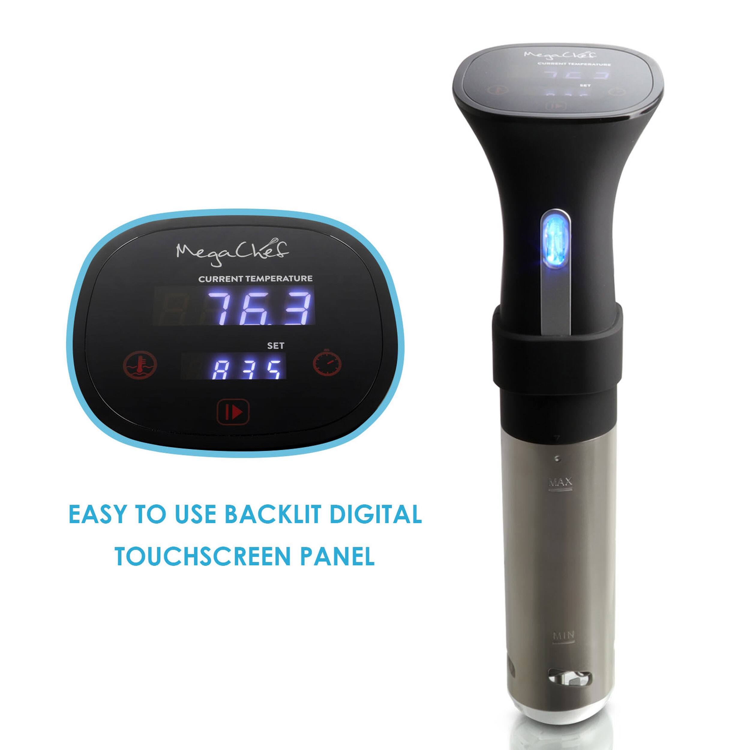Megackes CURRENT TEMPERATURE 76.3 SET 8.5 MAX MIN EASY TO USE BACKLIT DIGITAL TOUCHSCREEN PANEL