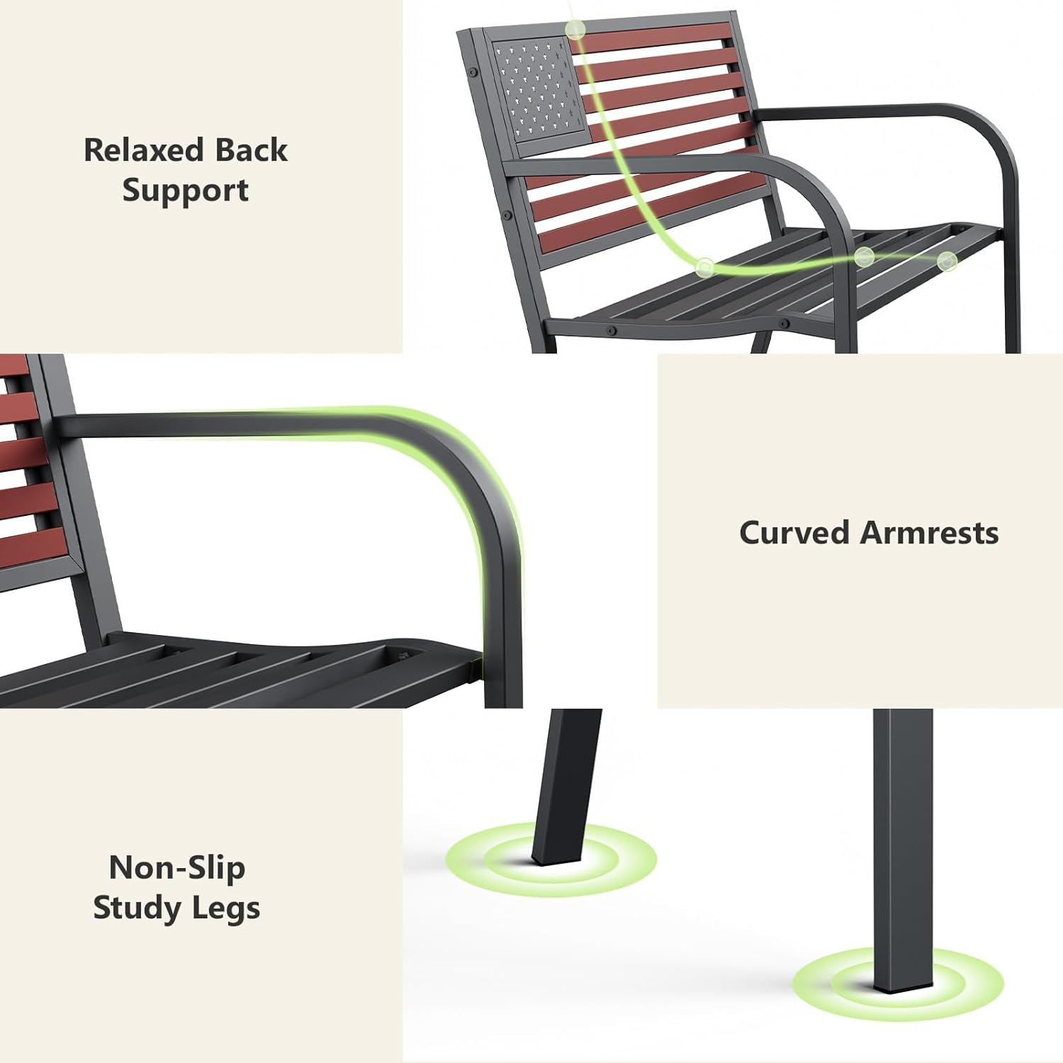 Relaxed Back Support  
Curved Armrests  
Non-Slip Study Legs