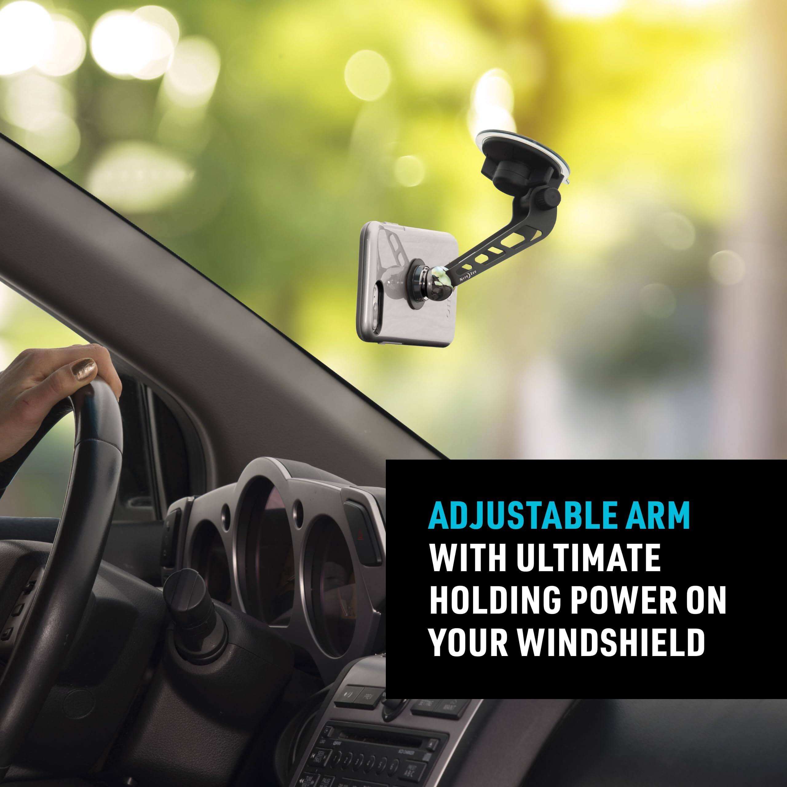 ADJUSTABLE ARM WITH ULTIMATE HOLDING POWER ON YOUR WINDSHIELD