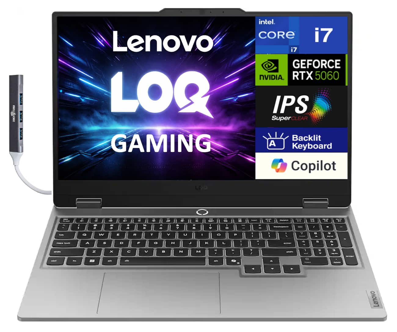 Lenovo - LOQ Laptop 15.6 FHD Display (Intel i7-13650HX, 32GB DDR5, 2TB PCIe SSD, Win 11 Pro) w/USB Hub - Luna Grey