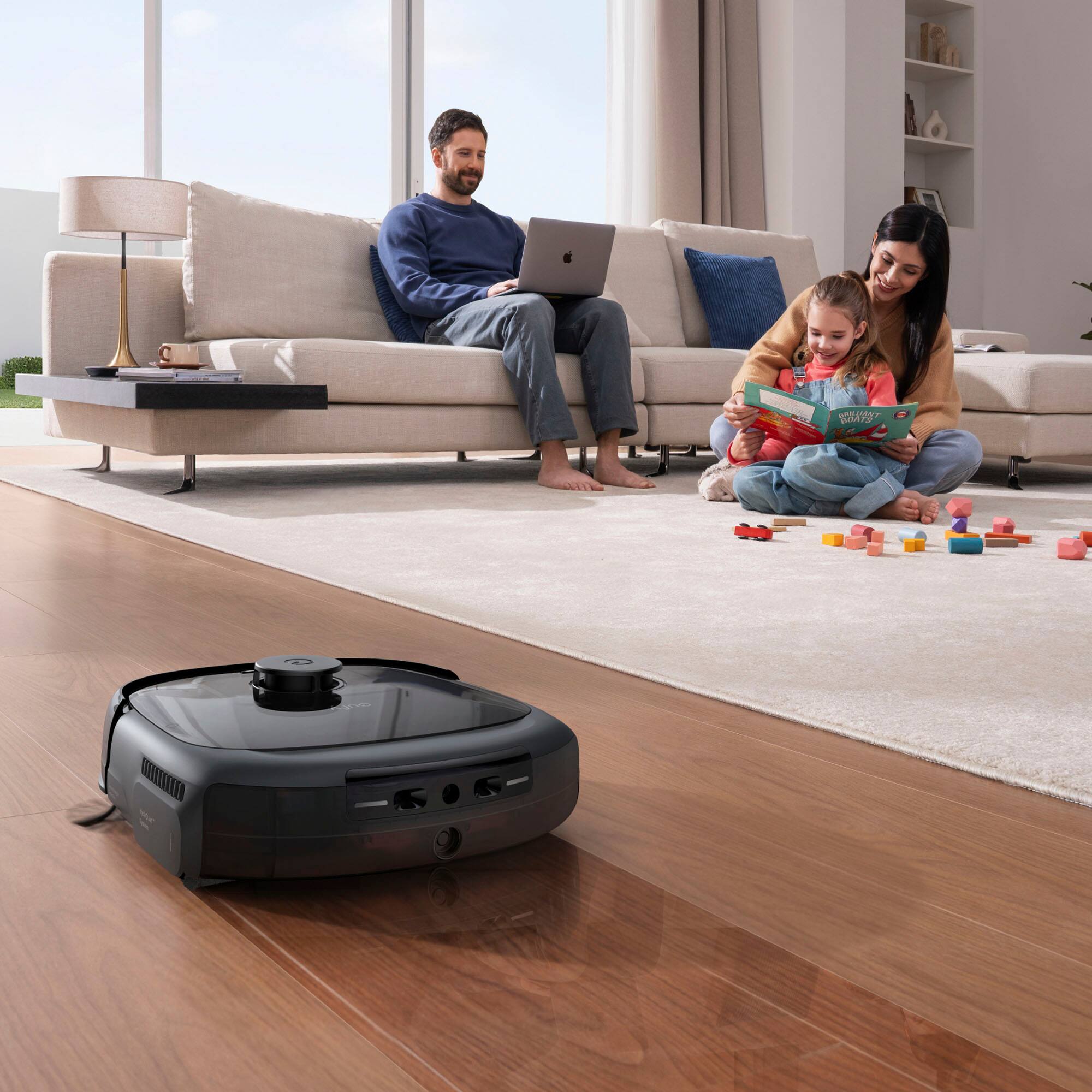 Alt View 6. eufy - Robot Vacuum Omni E28 and Roller Mop with Faster Self-Cleaning, Detangle Brush, Portable Carpet Cleaner, Edge Cleaning - Black.