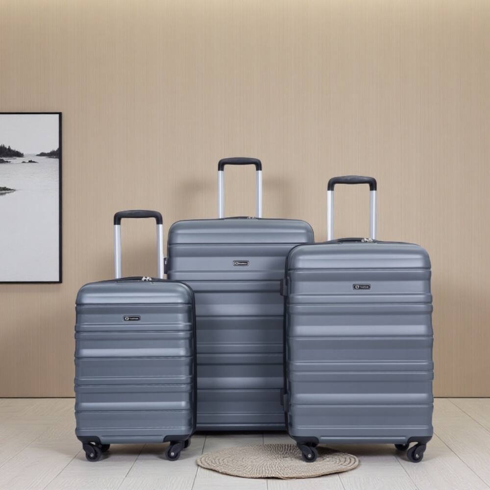 Angle. BreeBe - Expandable 3 Piece Luggage Sets PC Lightweight & Durable Suitcase with Spinner Wheels, TSA Lock, Gray - Gray.