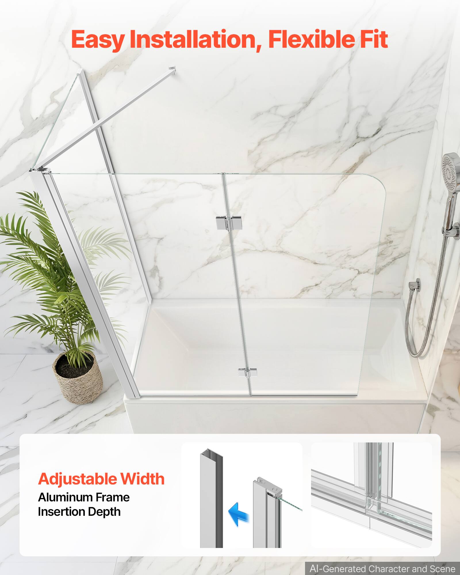 Easy Installation, Flexible Fit

Adjustable Width
Aluminum Frame Insertion Depth

AI-Generated Character and Scene