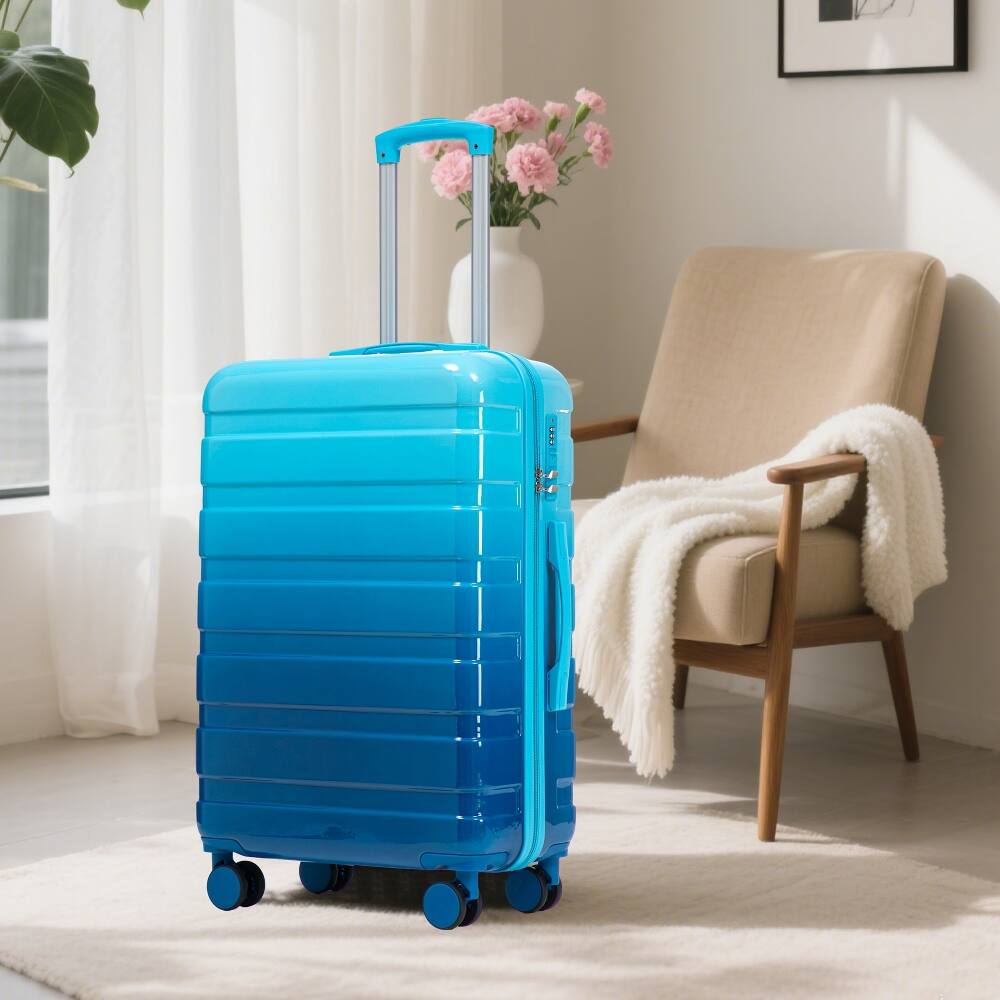Alt View 7. Ropilly - Ropilly 3 Piece Luggage Set Hard Shell Spinner Suitcase Gradient Color Travel Luggage Navy Light Blue - Navy+Light Blue.