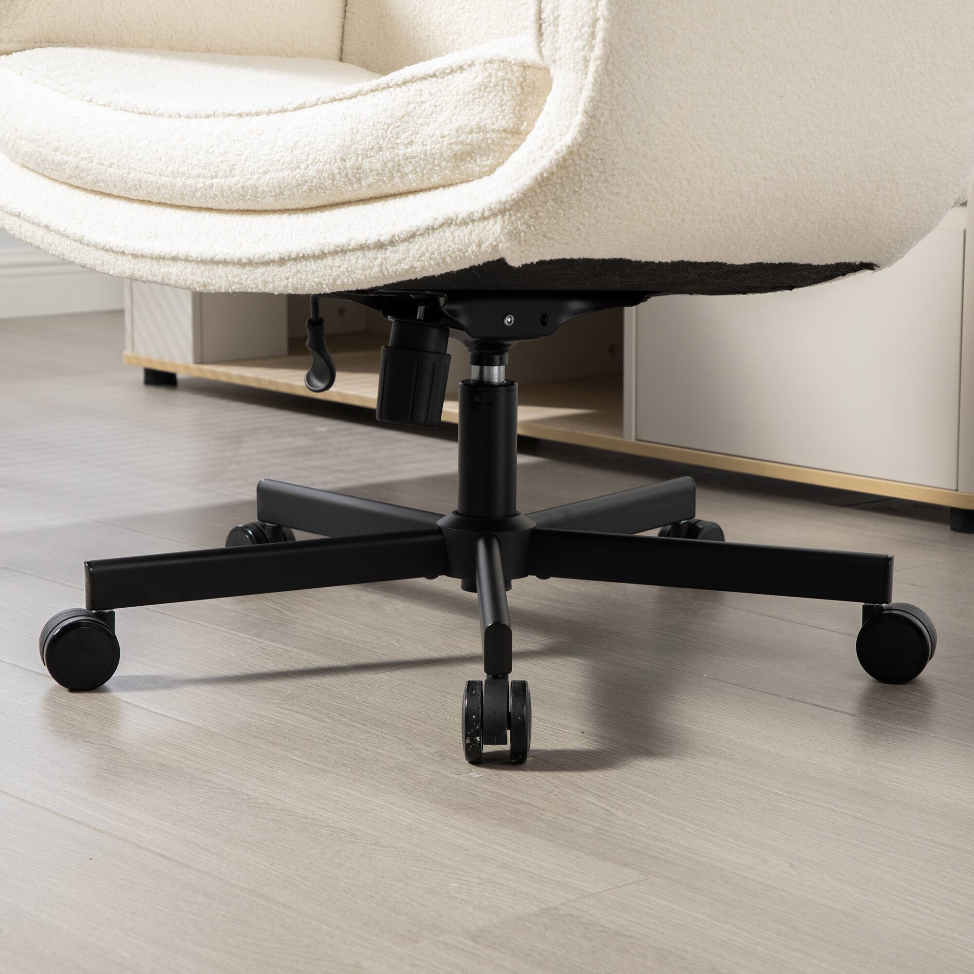 Alt View 6. Forest'nSky - Wide Cross-Legged Office Chair with Adjustable Headrest, Arms & Wheels, Swivel PU Task Chair for Makeup, Gaming,Ivory - Ivory.